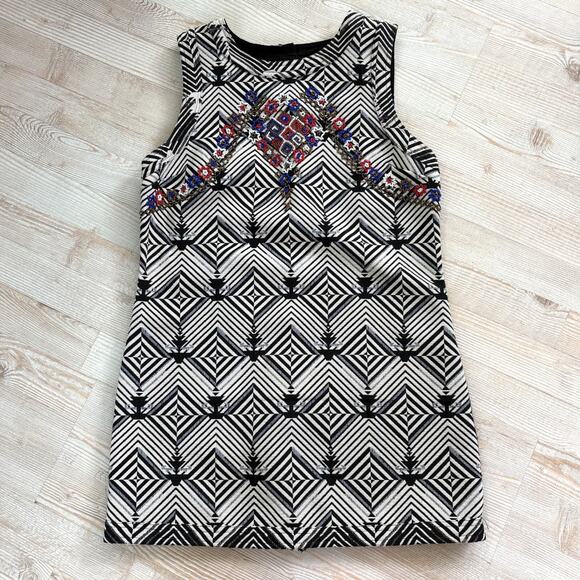 Free People New Romantics Beaded Mod Mini Dress‎ | Black/White Medium - Picture 1 of 11